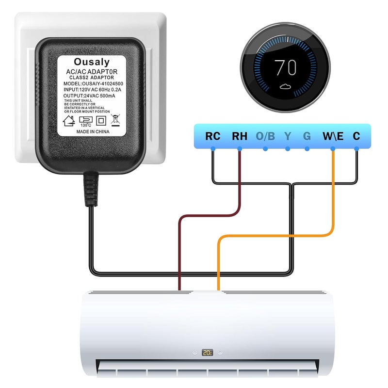 Ousaly Doorbell Power Adapter, 24V Transformer Compatible with Ring Doorbell,Video Doorbell,Nest, Ecobee, Sensi and Honeywell Thermostats, 24 Volt 500mA C-Wired AC Plug in Cord,C Wire Adapter 16.4FT… - Image 3
